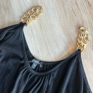 bebe Black Mini Dress with Gold Chain Straps